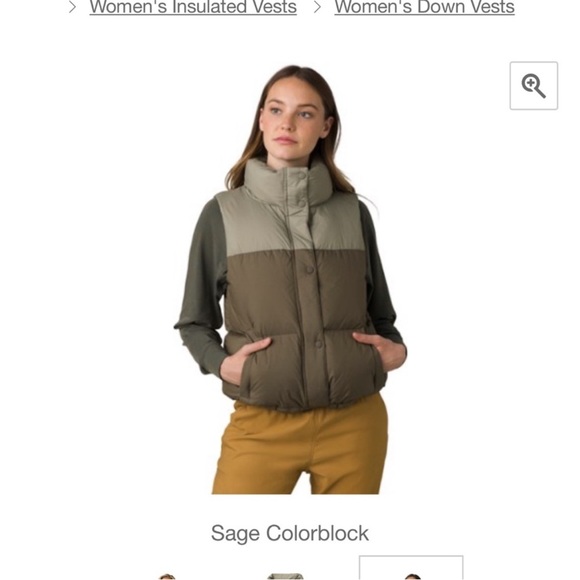 prAna Puffer Vest Responsible Duck Down Hellebore Sage Colorblock Women's XL - Picture 9 of 9